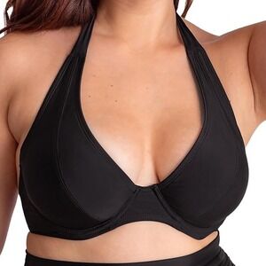 Shapermint Essentials Full Coverage Halter Bikini Top Black Size L